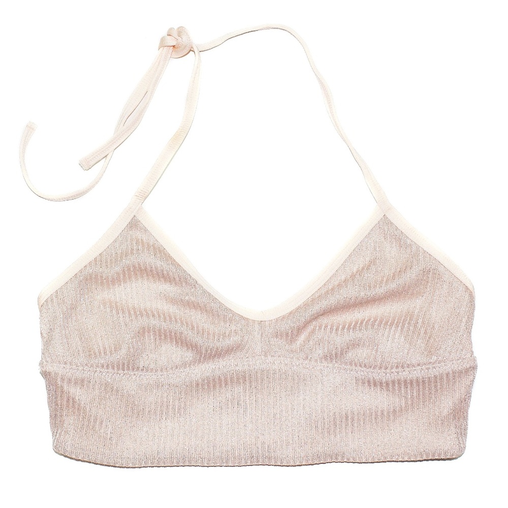 Aerie Halter Bralette Metallic Light Pink